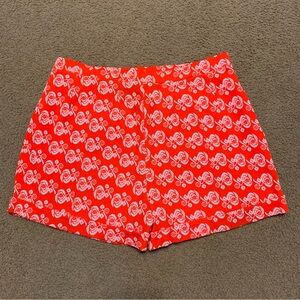Vintage 70s Miss Holly Double Knit Shorts Mod Floral Print Orange High Rise 18